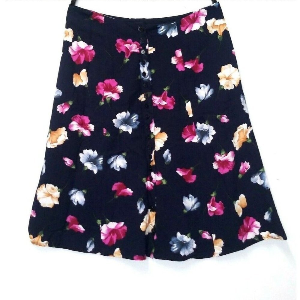 Womens Skirt Floral High Waisted Fit flare Blue pink Maggie Lawrence Skater 14